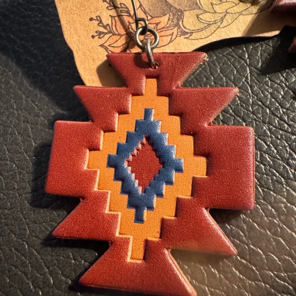 Justin Boots Red and Blue Leather Earrings - Picture 4 of 6